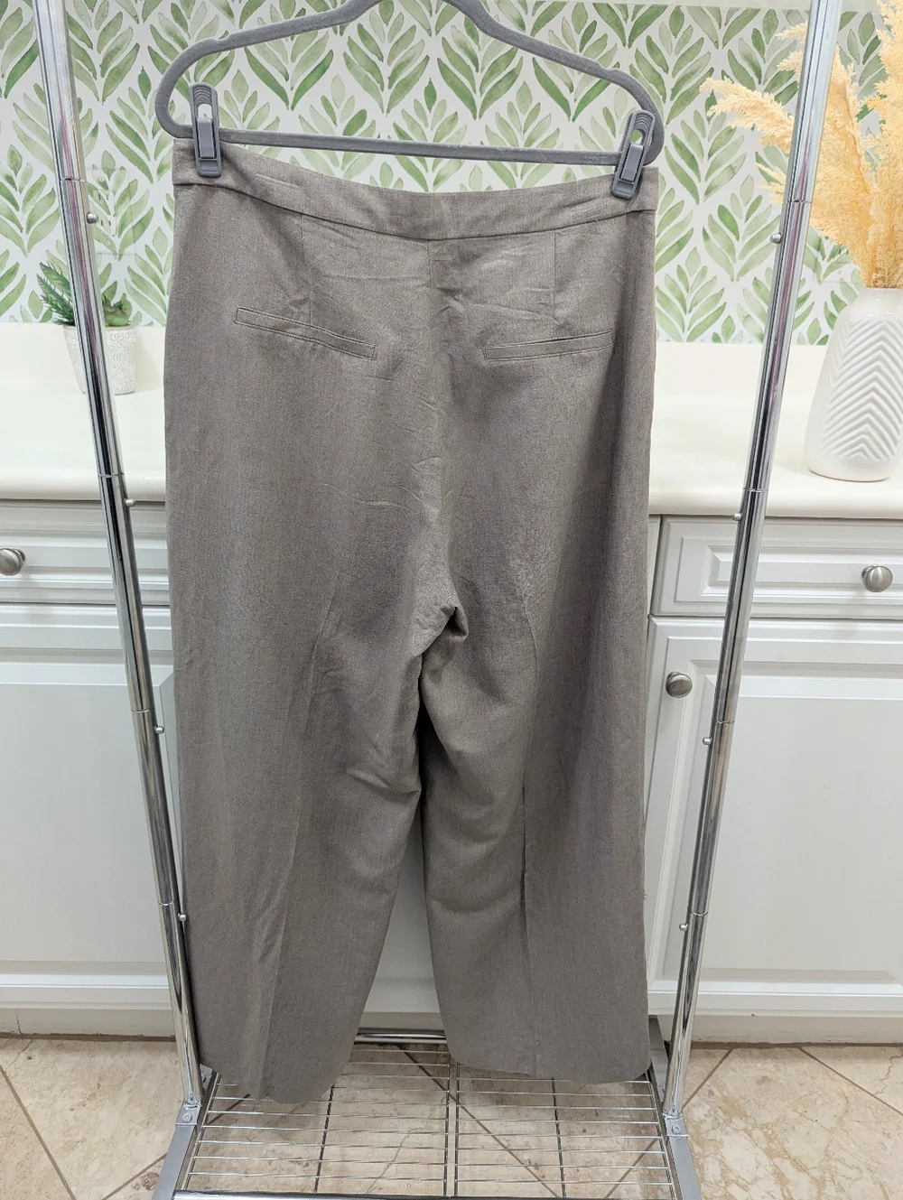 H&M Linen-Blend Pants in Taupe Gray Women's 12 Wide Leg Summer